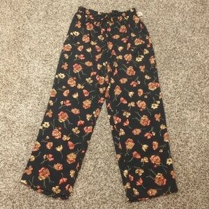 Lord & Taylor vintage rafaella black satin floral high rise wide leg pants